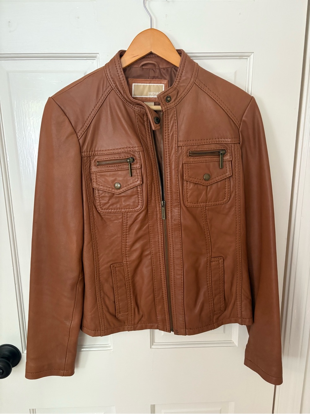MICHAEL Michael Kors Cognac Leather Moto Jacket
